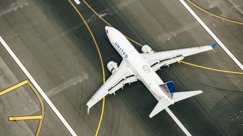 United Airlines plane on runway