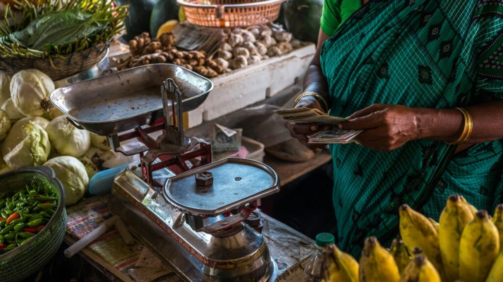 Woman counting Rupees