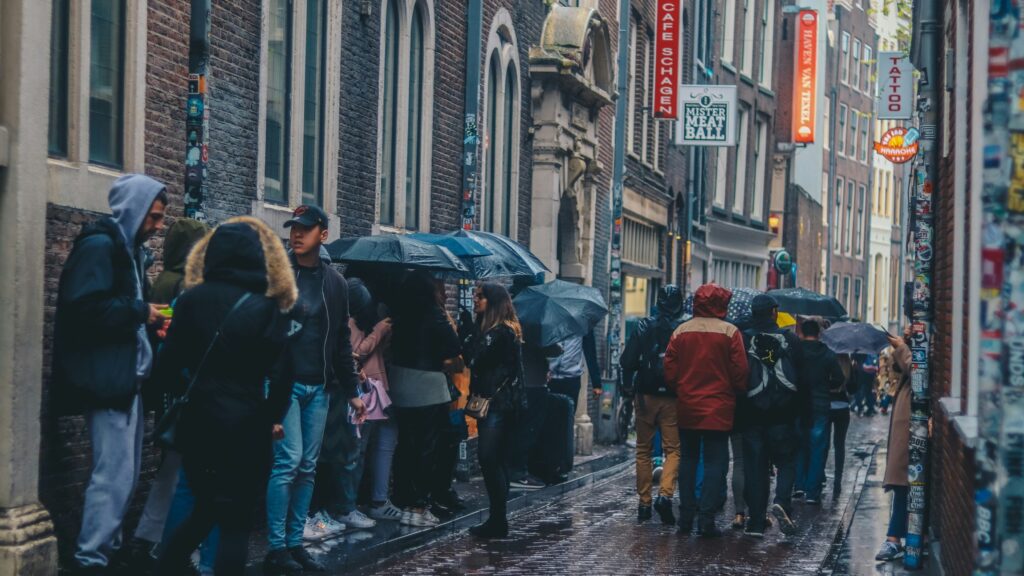 People queuing in Amsterdam street